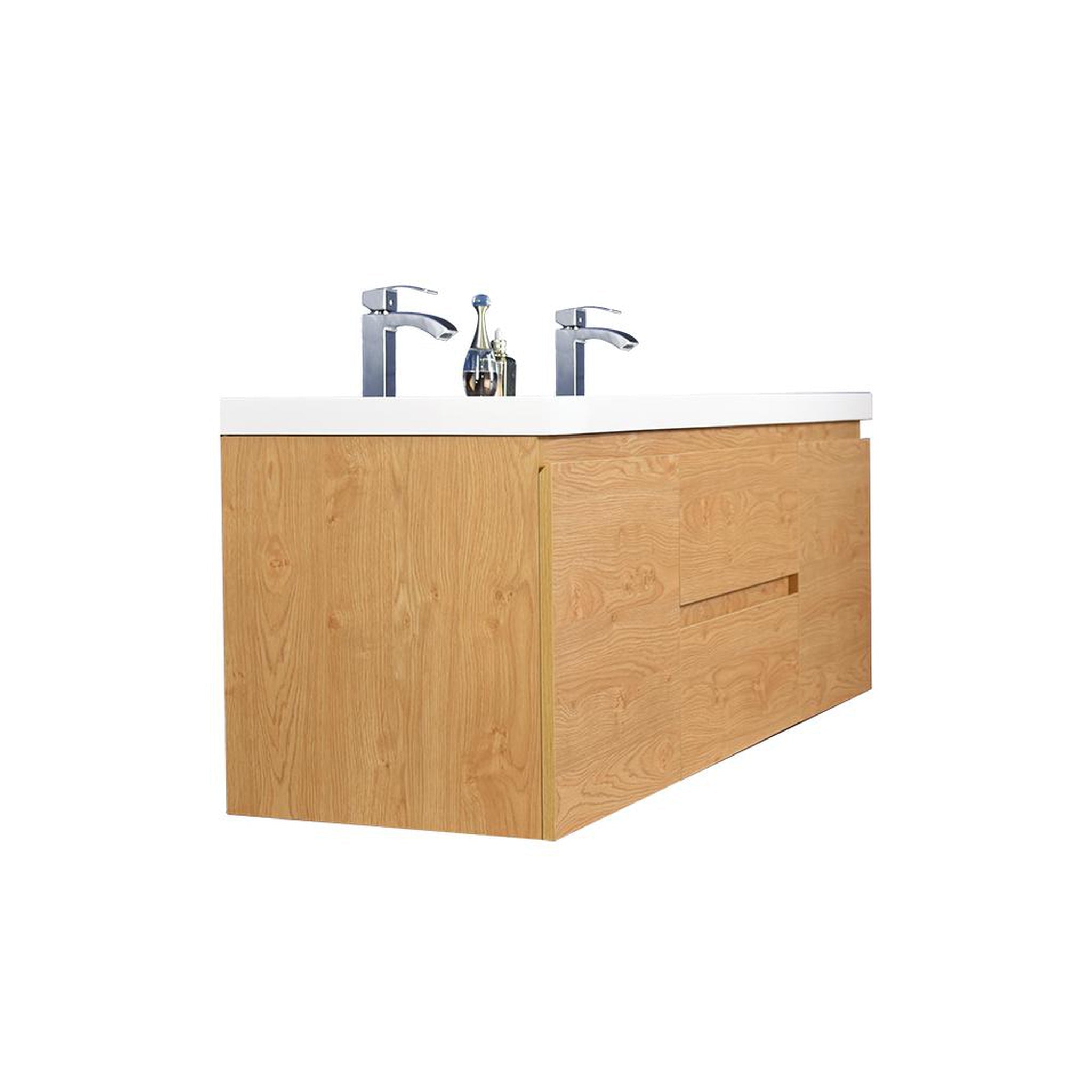 Boho Elegance 60&quot; New England Oak Wall-Mounted Vanity With Double Reinforced White Acrylic Sinks