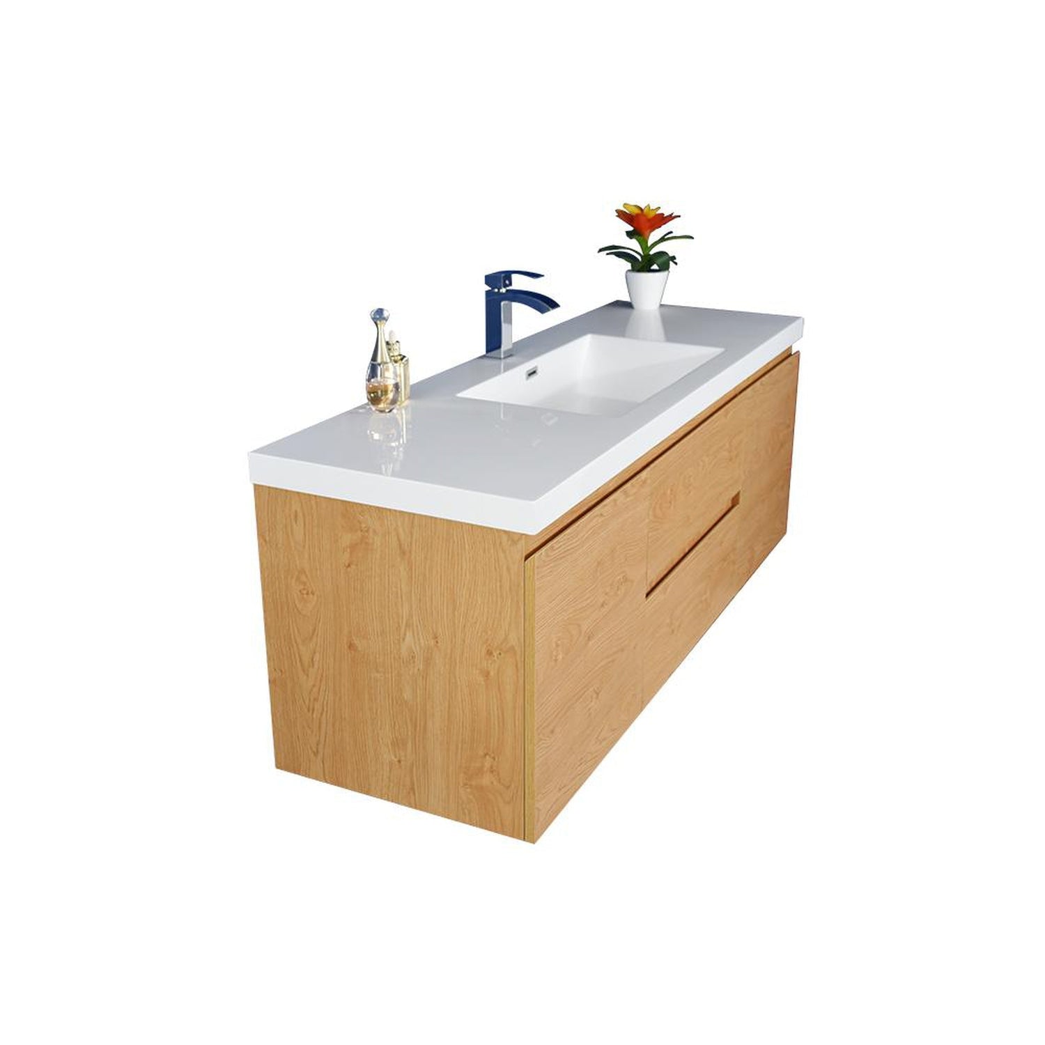 Boho Elegance 60&quot; New England Oak Wall-Mounted Vanity With Single Reinforced White Acrylic Sink