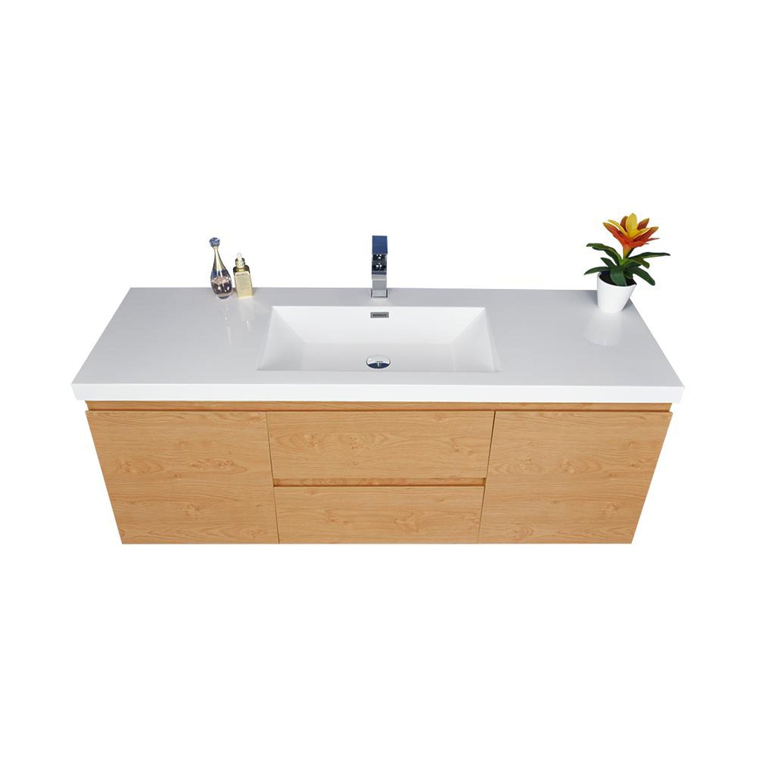 Boho Elegance 60&quot; New England Oak Wall-Mounted Vanity With Single Reinforced White Acrylic Sink