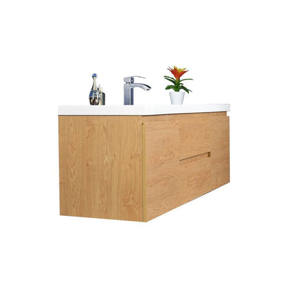 Boho Elegance 60&quot; New England Oak Wall-Mounted Vanity With Single Reinforced White Acrylic Sink