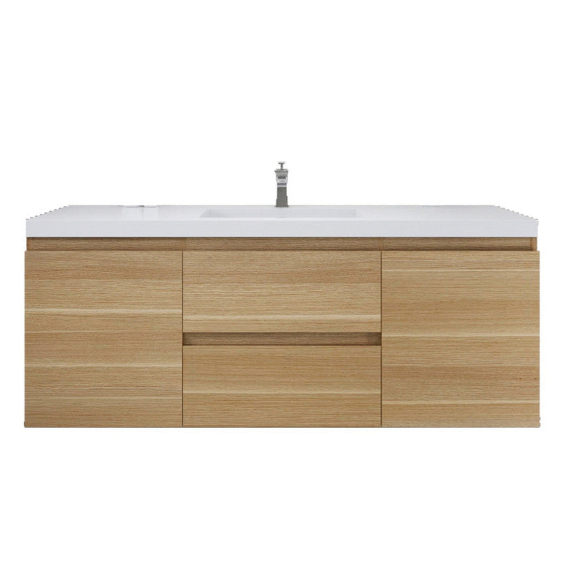 Boho Elegance 60&quot; New England Oak Wall-Mounted Vanity With Single Reinforced White Acrylic Sink