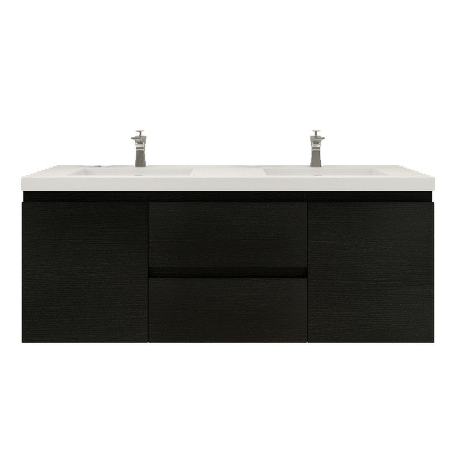 Boho Elegance 60&quot; Rich Black Wall-Mounted Vanity With Double Reinforced White Acrylic Sinks