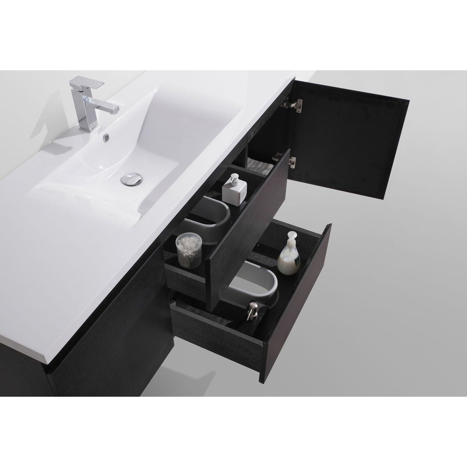 Boho Elegance 60&quot; Rich Black Wall-Mounted Vanity With Single Reinforced White Acrylic Sink