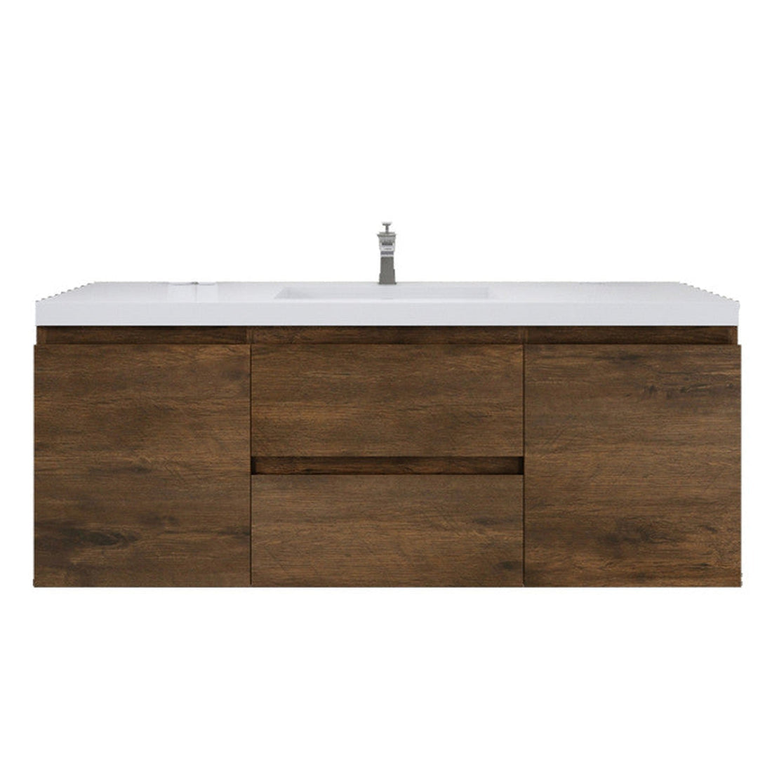 Boho Elegance 60&quot; Rosewood Wall-Mounted Vanity With Single Reinforced White Acrylic Sink