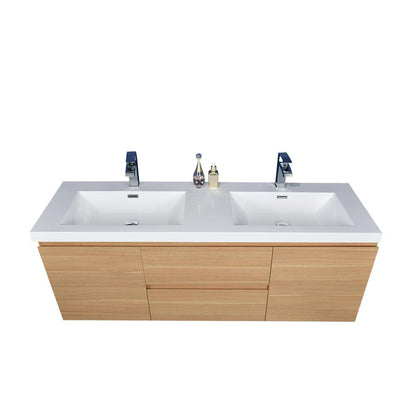 Boho Elegance 60&quot; White Oak Wall-Mounted Vanity With Double Reinforced White Acrylic Sinks