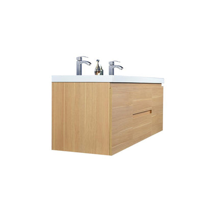 Boho Elegance 60&quot; White Oak Wall-Mounted Vanity With Double Reinforced White Acrylic Sinks