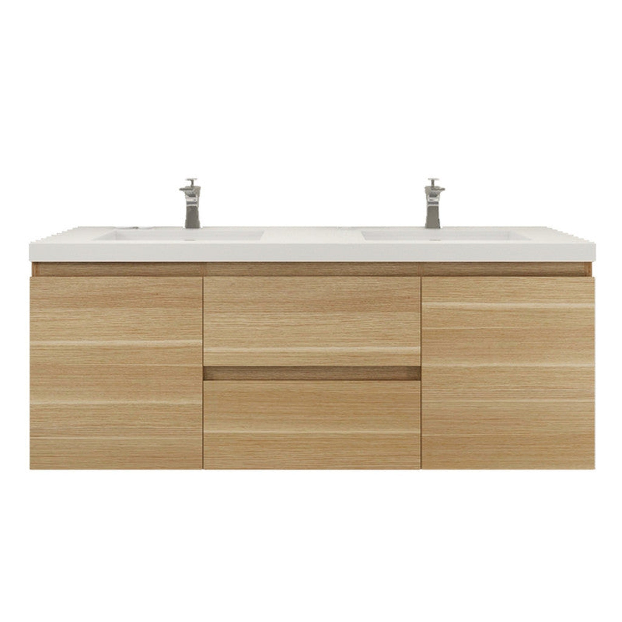 Boho Elegance 60&quot; White Oak Wall-Mounted Vanity With Double Reinforced White Acrylic Sinks