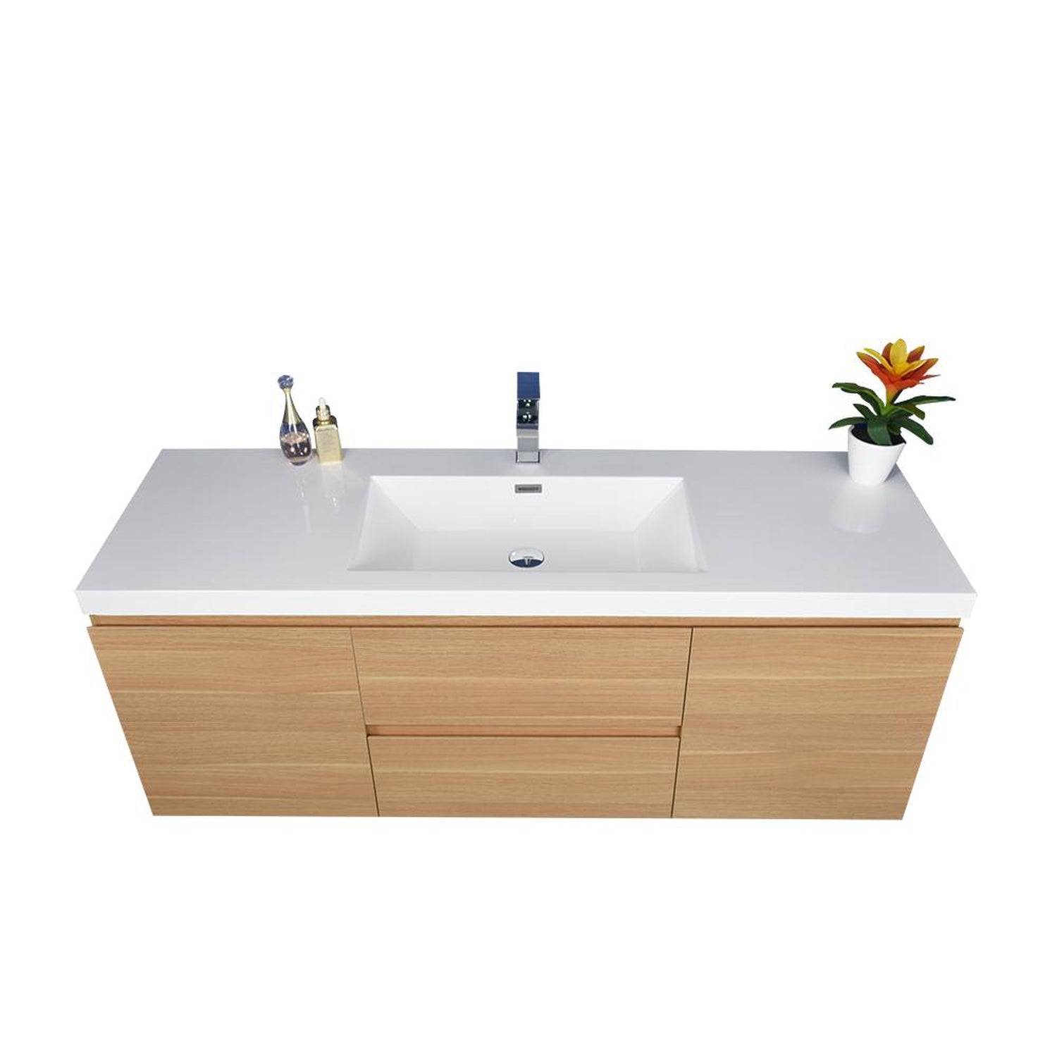 Boho Elegance 60&quot; White Oak Wall-Mounted Vanity With Single Reinforced White Acrylic Sink