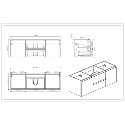 Boho Elegance 60&quot; White Oak Wall-Mounted Vanity With Single Reinforced White Acrylic Sink