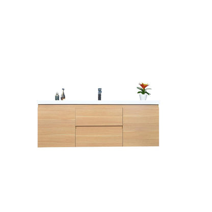 Boho Elegance 60&quot; White Oak Wall-Mounted Vanity With Single Reinforced White Acrylic Sink