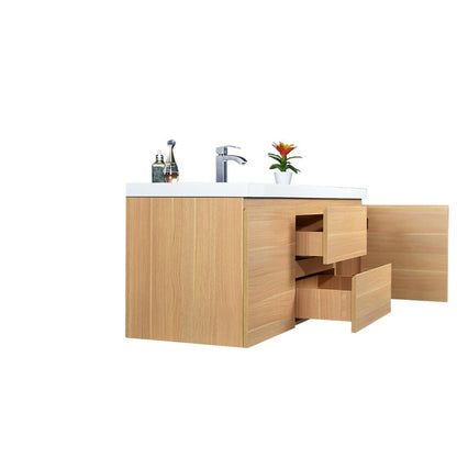 Boho Elegance 60&quot; White Oak Wall-Mounted Vanity With Single Reinforced White Acrylic Sink