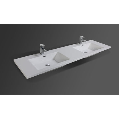 Boho Elegance 72&quot; Cement Gray Wall-Mounted Vanity With Double Reinforced White Acrylic Sinks