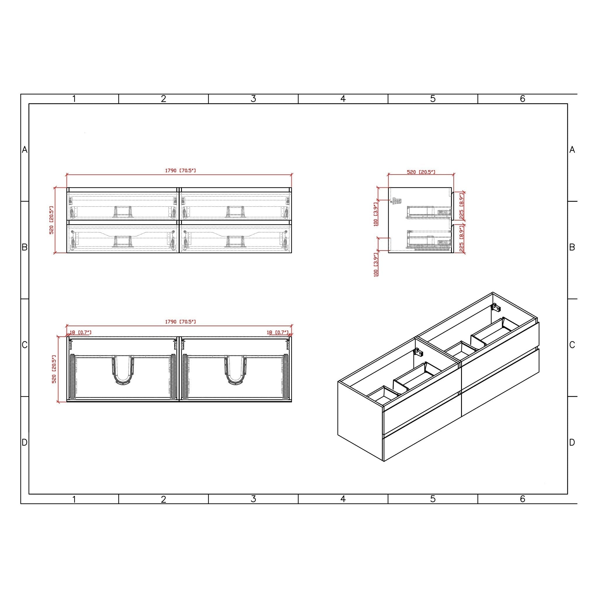 Boho Elegance 72&quot; Cement Gray Wall-Mounted Vanity With Double Reinforced White Acrylic Sinks