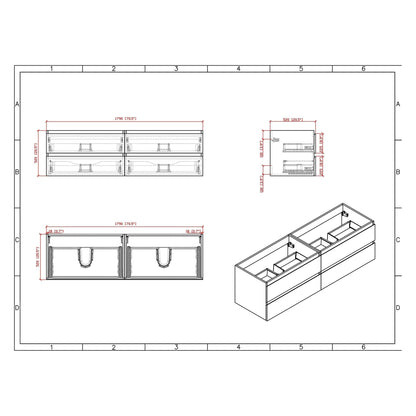 Boho Elegance 72&quot; Cement Gray Wall-Mounted Vanity With Double Reinforced White Acrylic Sinks