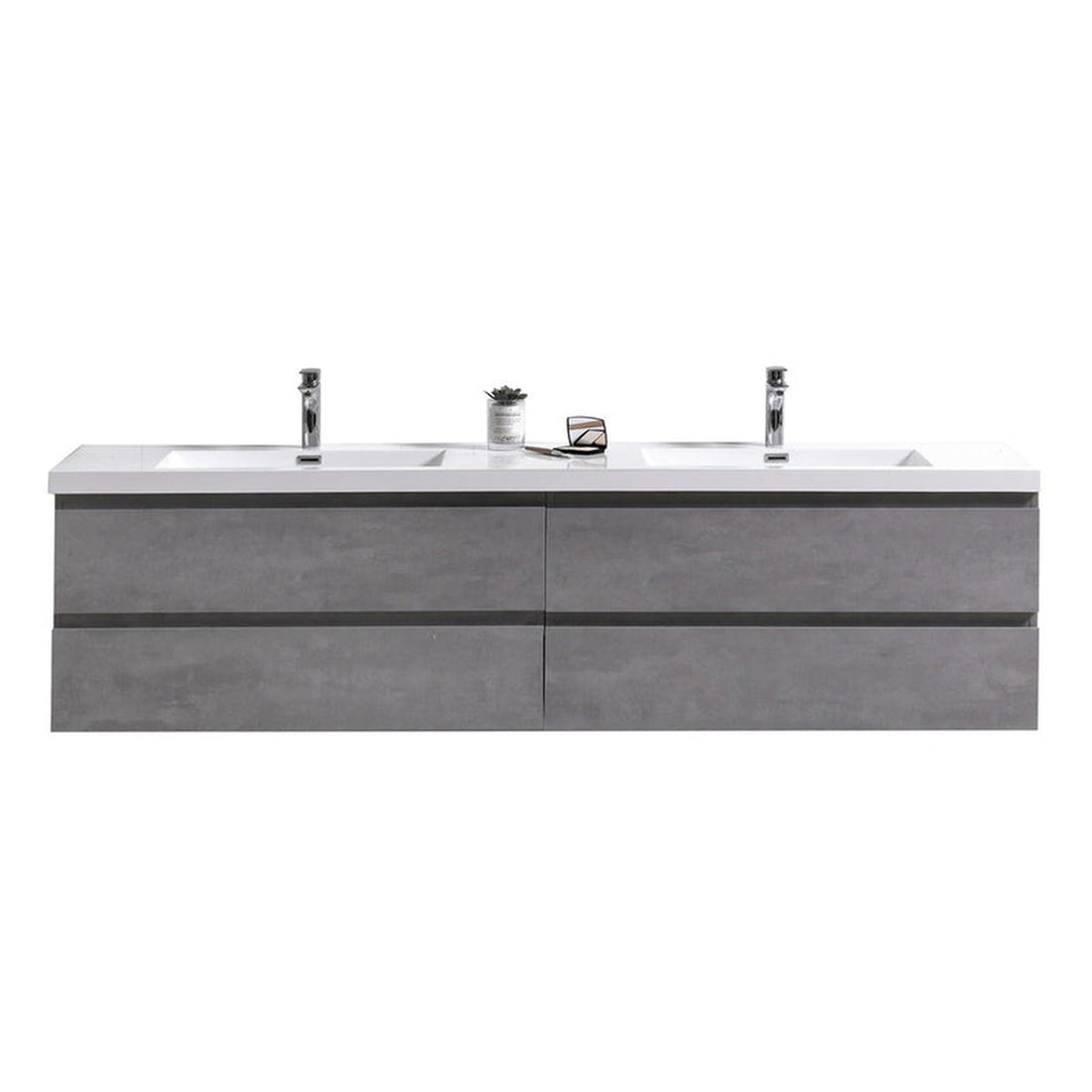 Boho Elegance 72&quot; Cement Gray Wall-Mounted Vanity With Double Reinforced White Acrylic Sinks