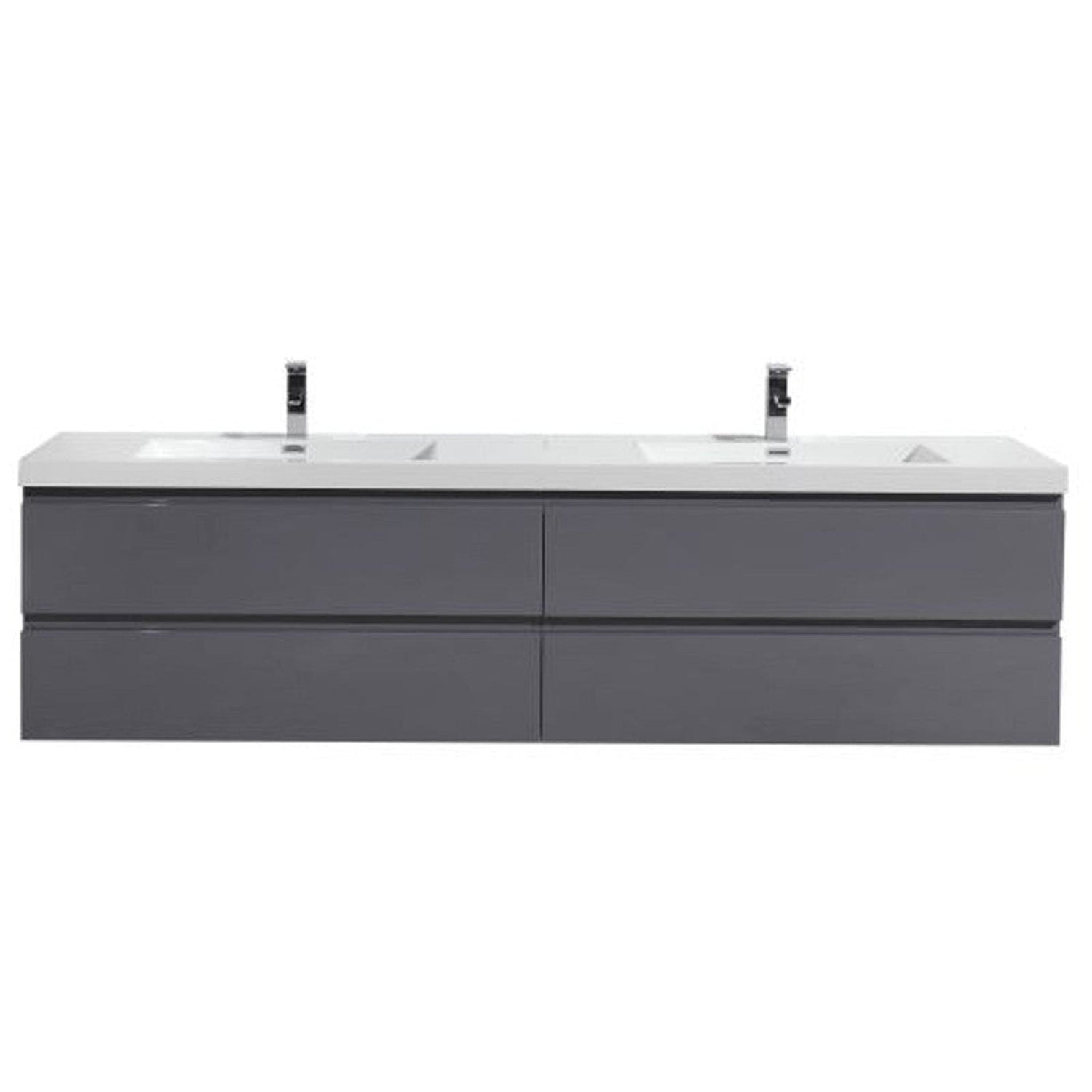 Boho Elegance 72&quot; High Gloss Gray Wall-Mounted Vanity With Double Reinforced White Acrylic Sinks