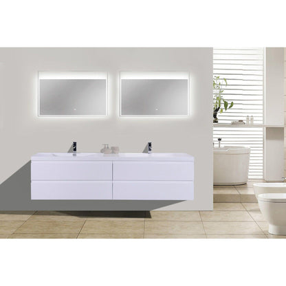 Boho Elegance 72&quot; High Gloss White Wall-Mounted Vanity With Double Reinforced White Acrylic Sinks