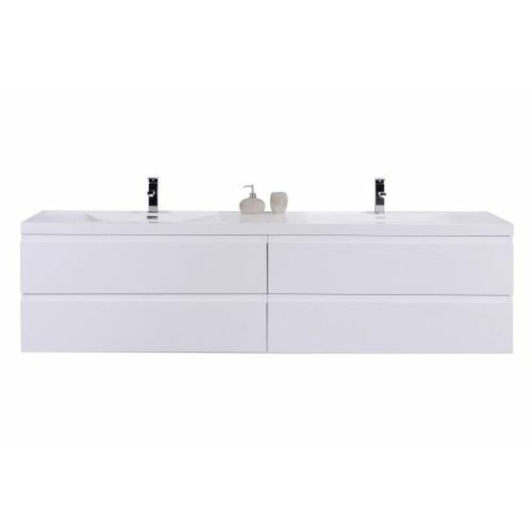 Boho Elegance 72&quot; High Gloss White Wall-Mounted Vanity With Double Reinforced White Acrylic Sinks