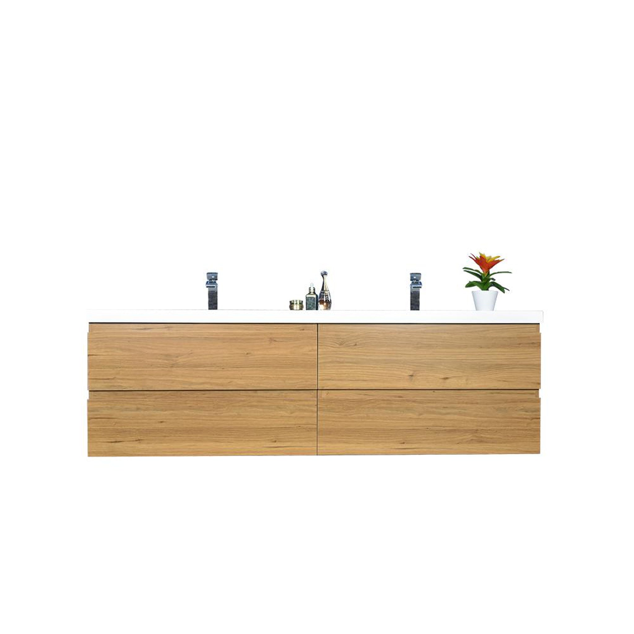 Boho Elegance 72&quot; Nature Oak Wall-Mounted Vanity With Double Reinforced White Acrylic Sinks