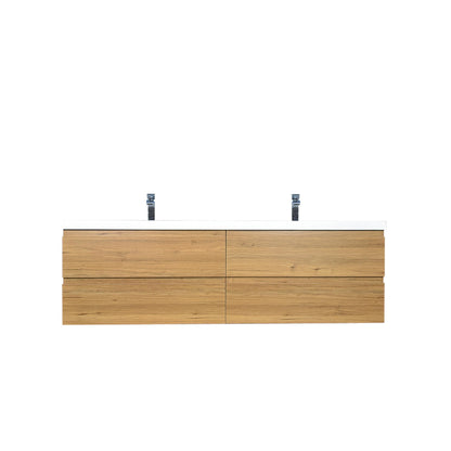 Boho Elegance 72&quot; Nature Oak Wall-Mounted Vanity With Double Reinforced White Acrylic Sinks