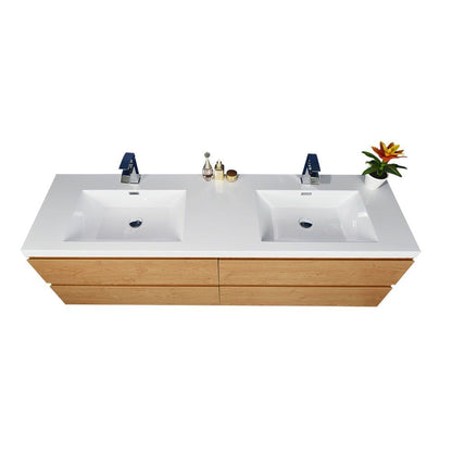 Boho Elegance 72&quot; New England Oak Wall-Mounted Vanity With Double Reinforced White Acrylic Sinks