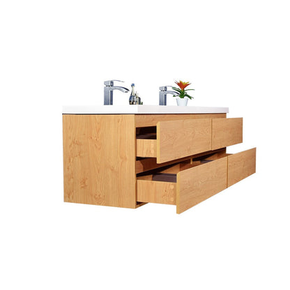 Boho Elegance 72&quot; New England Oak Wall-Mounted Vanity With Double Reinforced White Acrylic Sinks