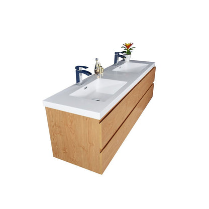 Boho Elegance 72&quot; New England Oak Wall-Mounted Vanity With Double Reinforced White Acrylic Sinks