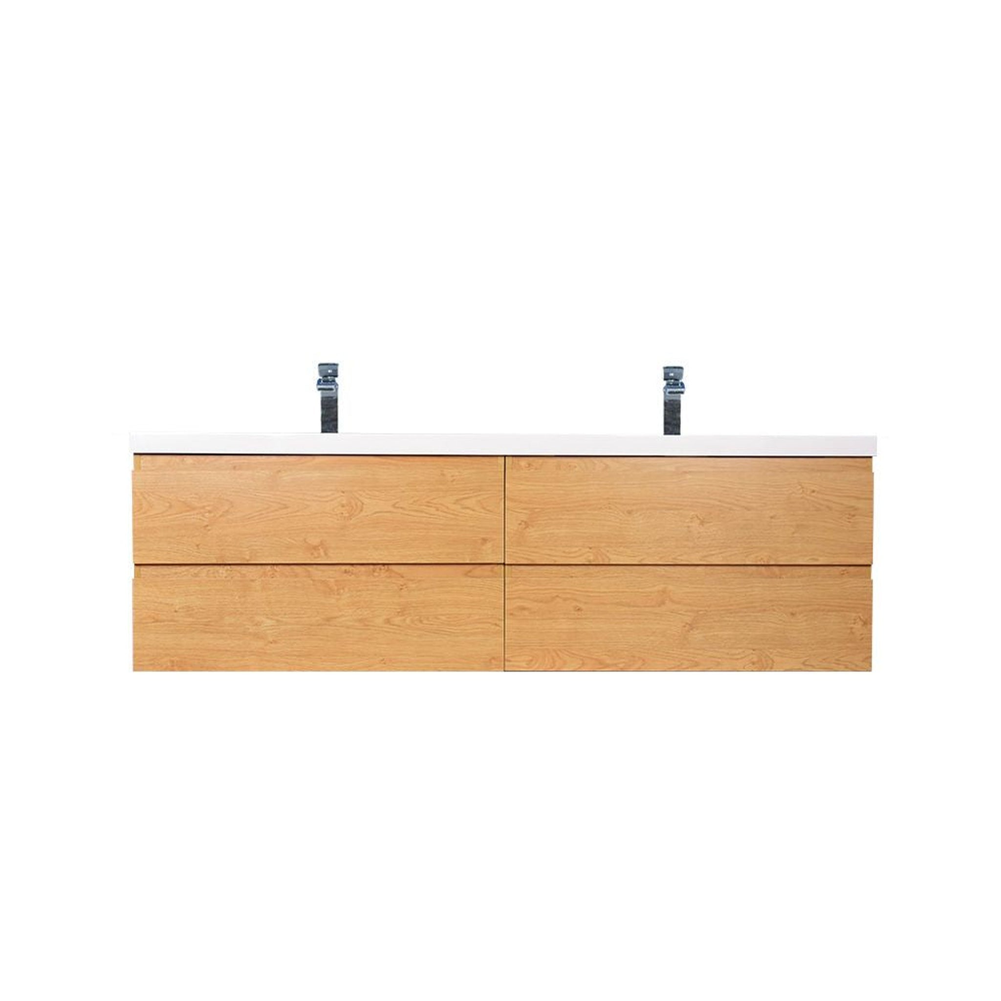 Boho Elegance 72&quot; New England Oak Wall-Mounted Vanity With Double Reinforced White Acrylic Sinks