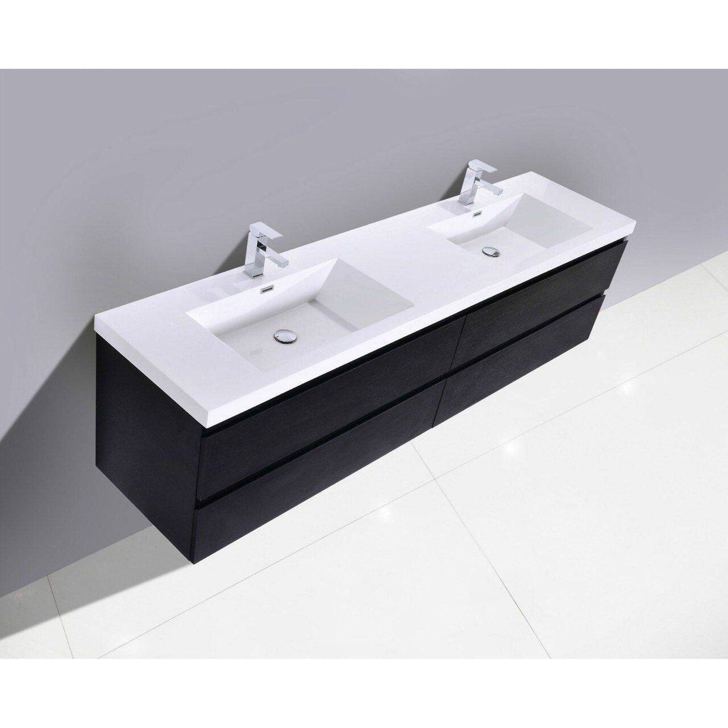 Boho Elegance 72&quot; Rich Black Wall-Mounted Vanity With Double Reinforced White Acrylic Sinks