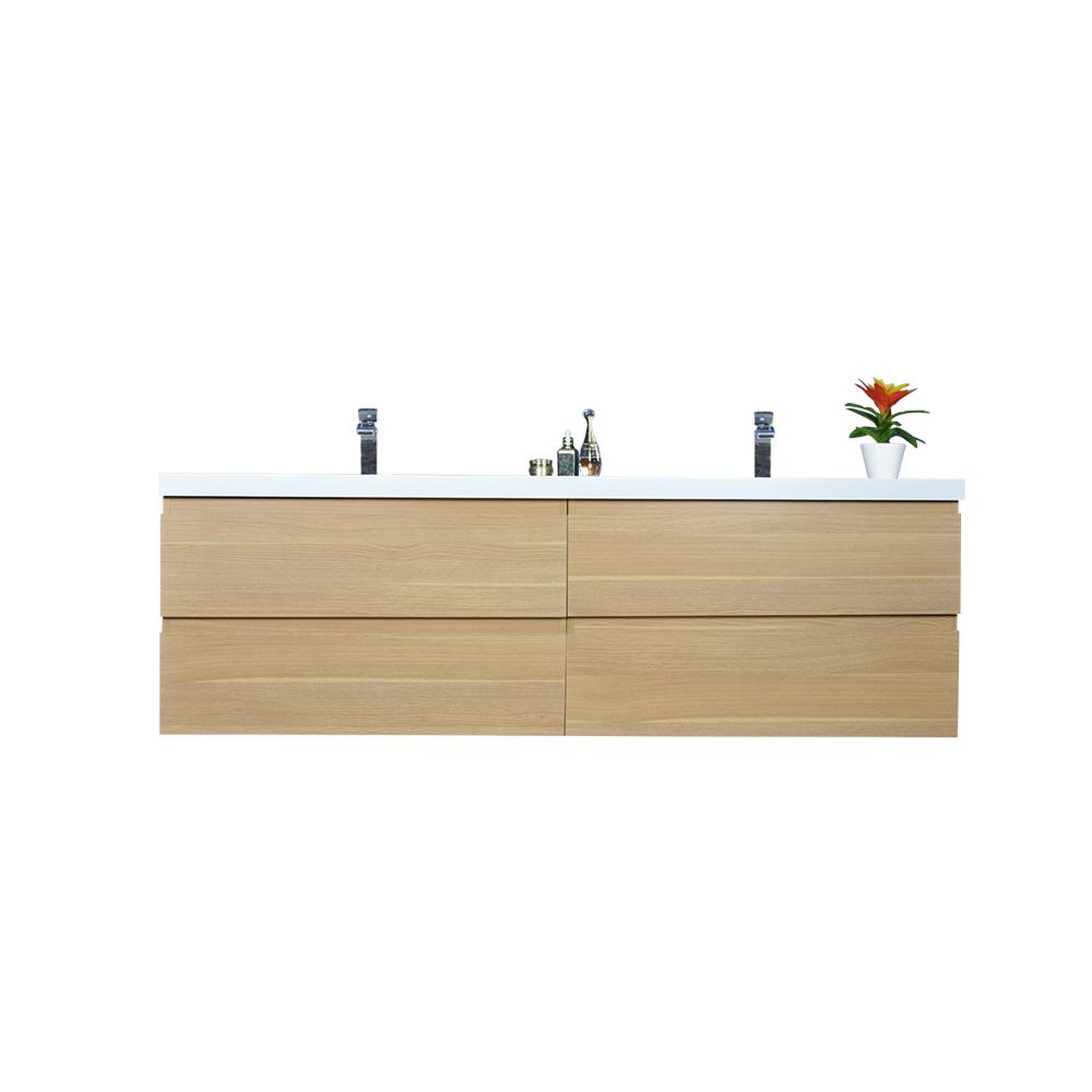 Boho Elegance 72&quot; White Oak Wall-Mounted Vanity With Double Reinforced White Acrylic Sinks