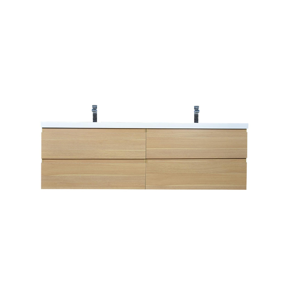 Boho Elegance 72&quot; White Oak Wall-Mounted Vanity With Double Reinforced White Acrylic Sinks