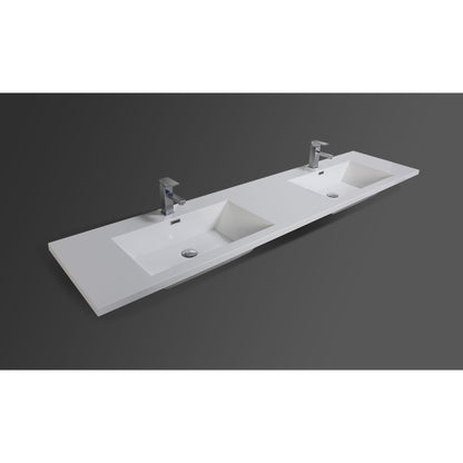 Boho Elegance 84&quot; Cement Gray Wall-Mounted Vanity With Double Reinforced White Acrylic Sinks