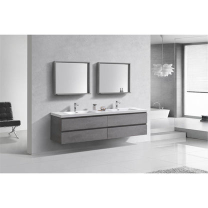 Boho Elegance 84&quot; Cement Gray Wall-Mounted Vanity With Double Reinforced White Acrylic Sinks