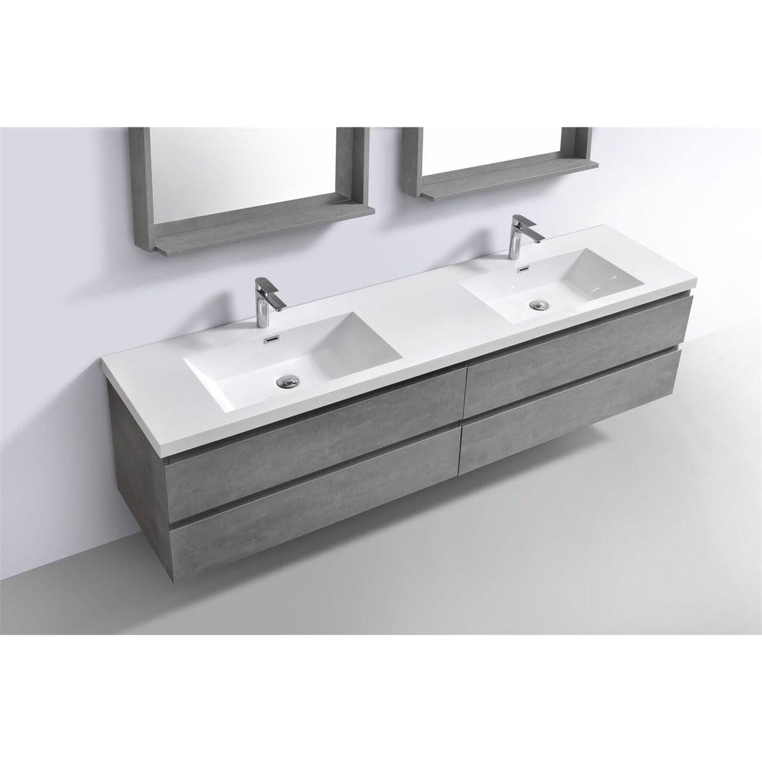 Boho Elegance 84&quot; Cement Gray Wall-Mounted Vanity With Double Reinforced White Acrylic Sinks