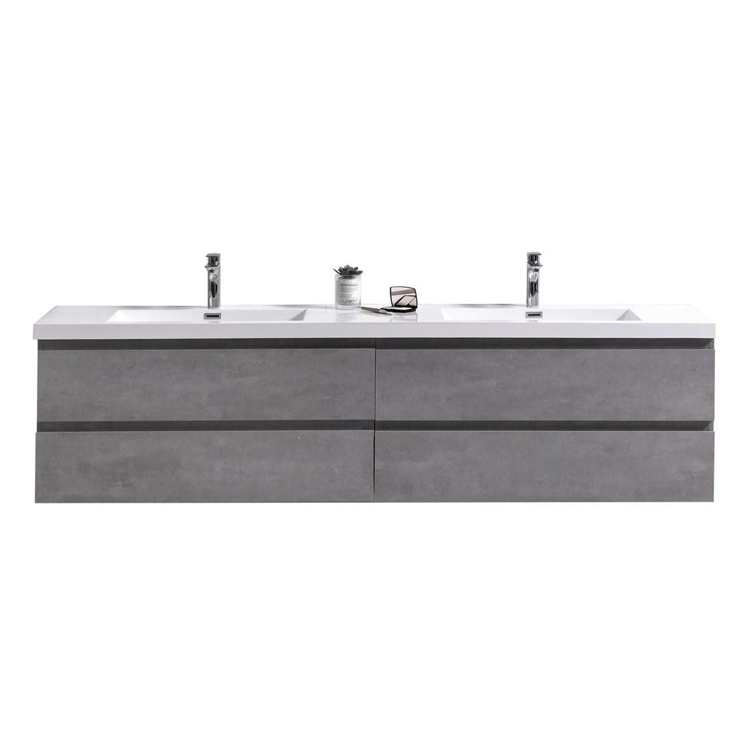 Boho Elegance 84&quot; Cement Gray Wall-Mounted Vanity With Double Reinforced White Acrylic Sinks