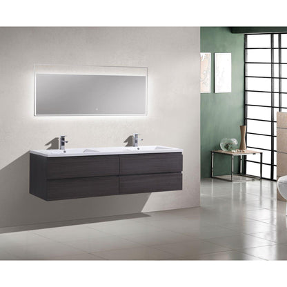 Boho Elegance 84&quot; Dark Gray Oak Wall-Mounted Vanity With Double Reinforced White Acrylic Sinks