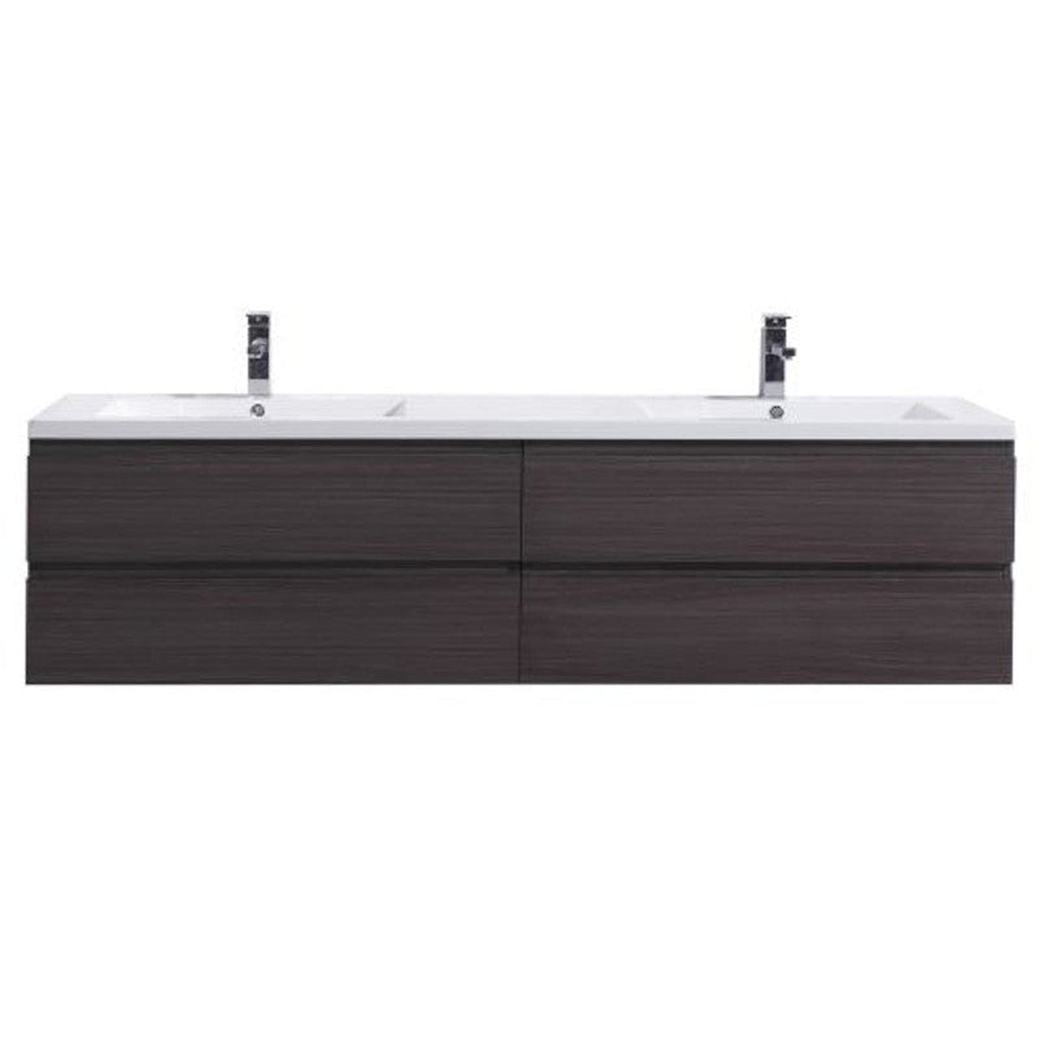 Boho Elegance 84&quot; Dark Gray Oak Wall-Mounted Vanity With Double Reinforced White Acrylic Sinks