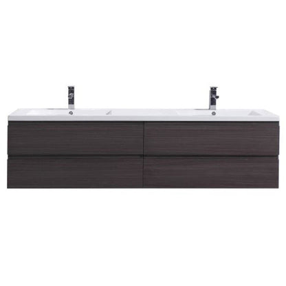 Boho Elegance 84&quot; Dark Gray Oak Wall-Mounted Vanity With Double Reinforced White Acrylic Sinks