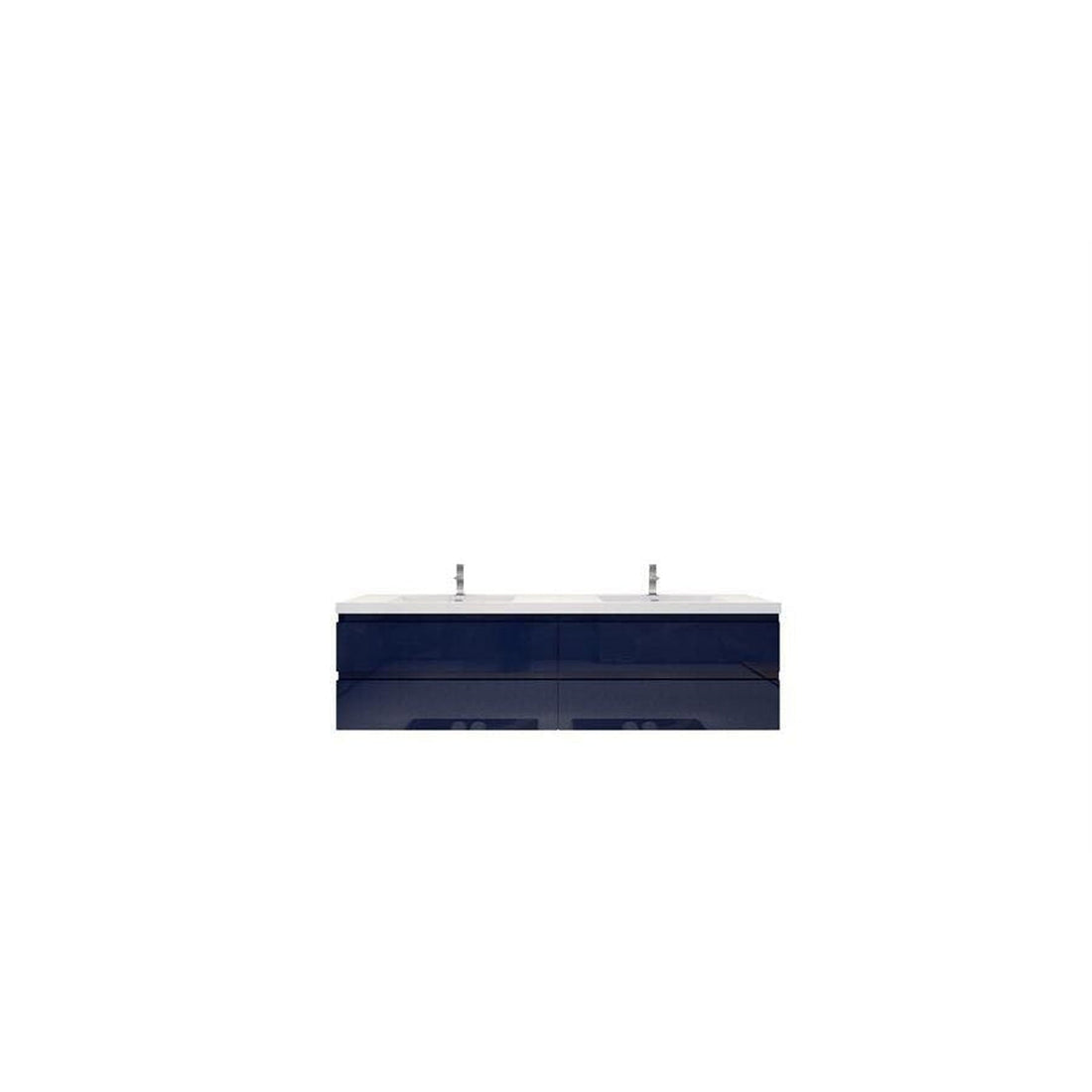 Boho Elegance 84&quot; High Gloss Night Blue Wall-Mounted Vanity With Double Reinforced White Acrylic Sinks