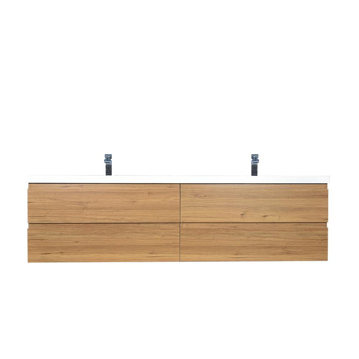 Boho Elegance 84&quot; Nature Oak Wall-Mounted Vanity With Double Reinforced White Acrylic Sinks