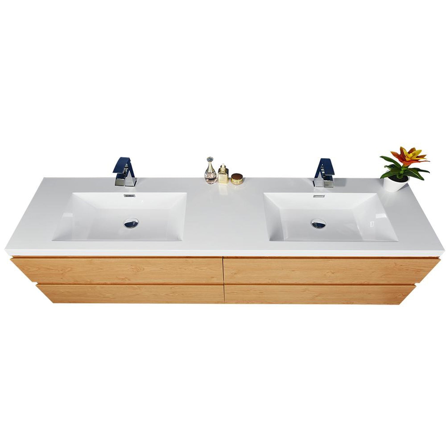 Boho Elegance 84&quot; New England Oak Wall-Mounted Vanity With Double Reinforced White Acrylic Sinks