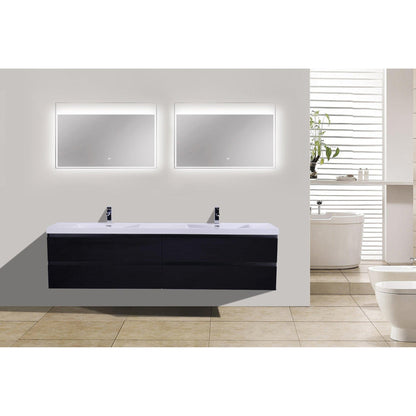 Boho Elegance 84&quot; Rich Black Wall-Mounted Vanity With Double Reinforced White Acrylic Sinks