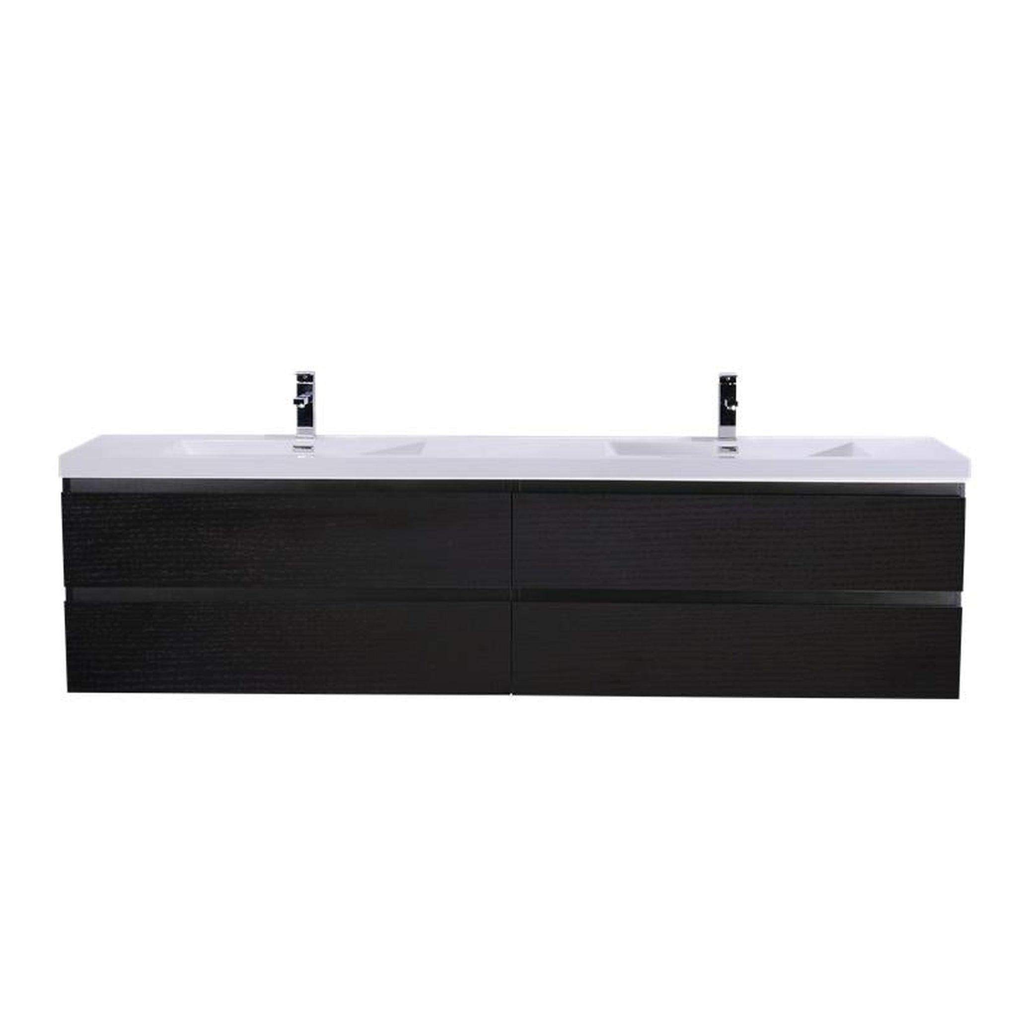 Boho Elegance 84&quot; Rich Black Wall-Mounted Vanity With Double Reinforced White Acrylic Sinks