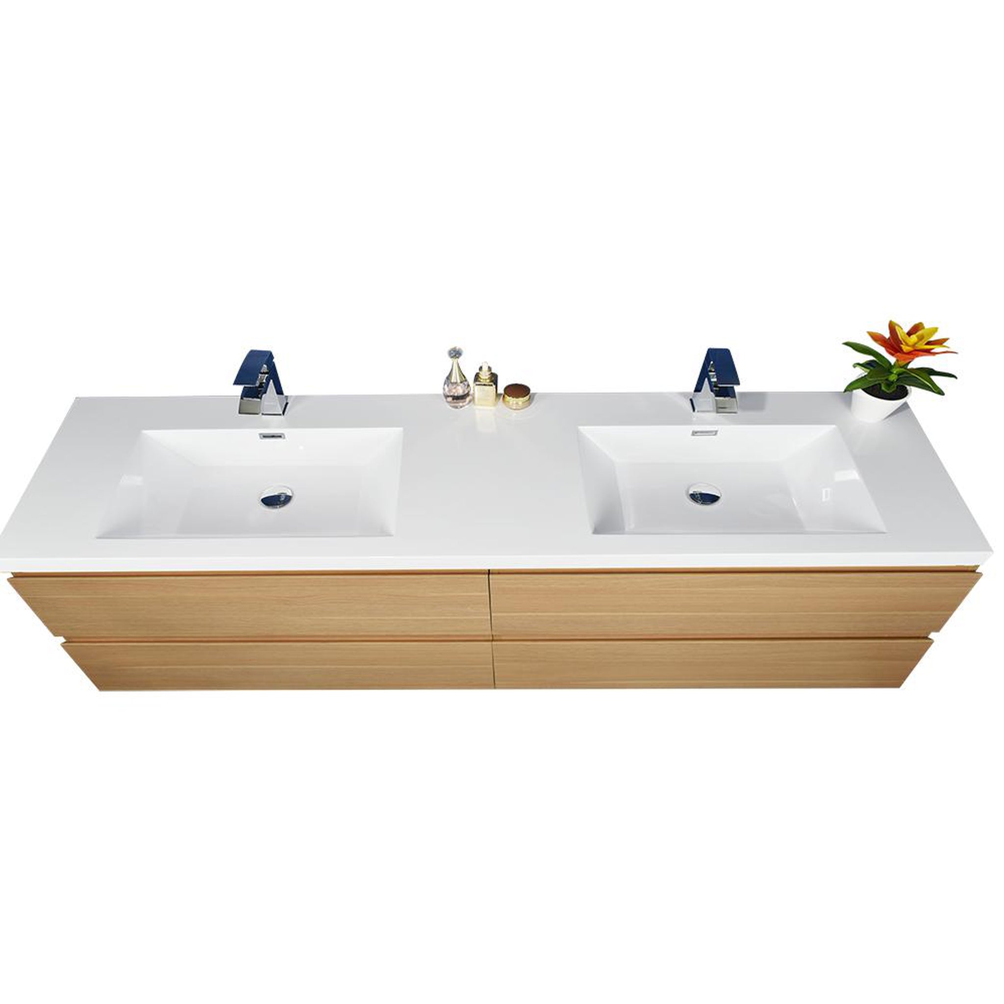 Boho Elegance 84&quot; White Oak Wall-Mounted Vanity With Double Reinforced White Acrylic Sinks