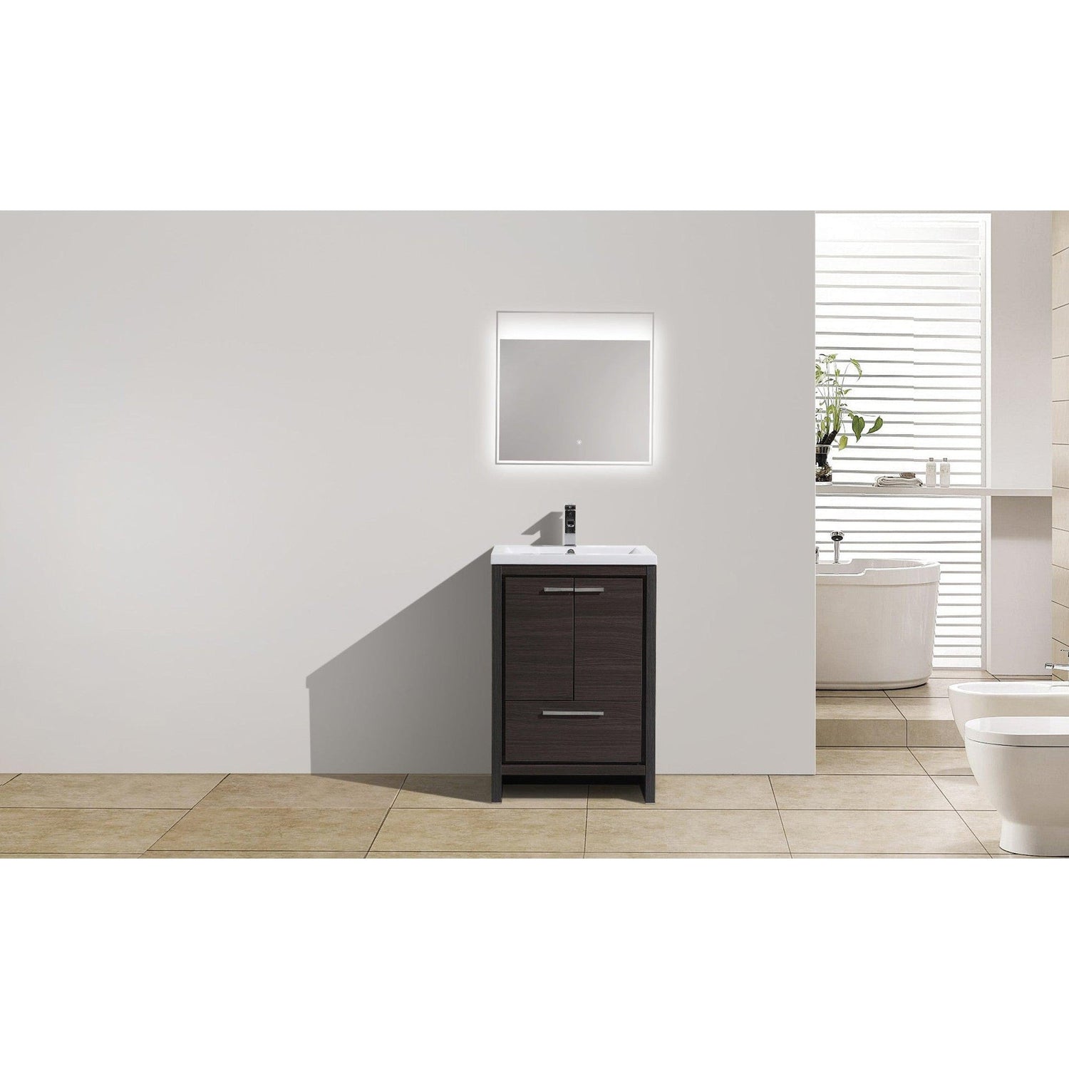 Amara 24&quot; Dark Gray Oak Freestanding Vanity With Single Reinforced White Acrylic Sink