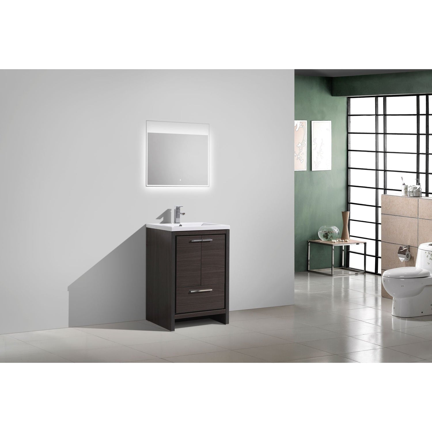 Amara 24&quot; Dark Gray Oak Freestanding Vanity With Single Reinforced White Acrylic Sink