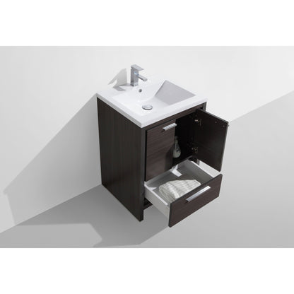 Amara 24&quot; Dark Gray Oak Freestanding Vanity With Single Reinforced White Acrylic Sink