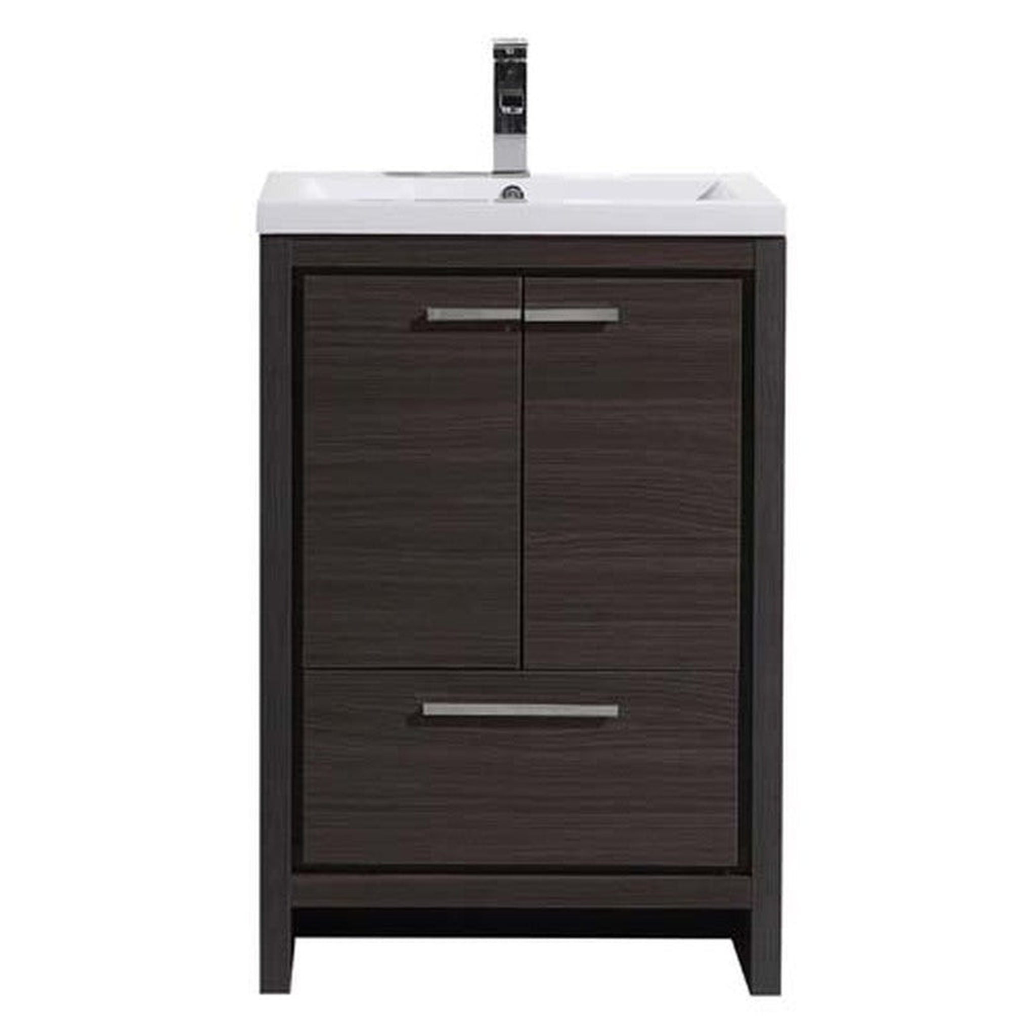 Amara 24&quot; Dark Gray Oak Freestanding Vanity With Single Reinforced White Acrylic Sink