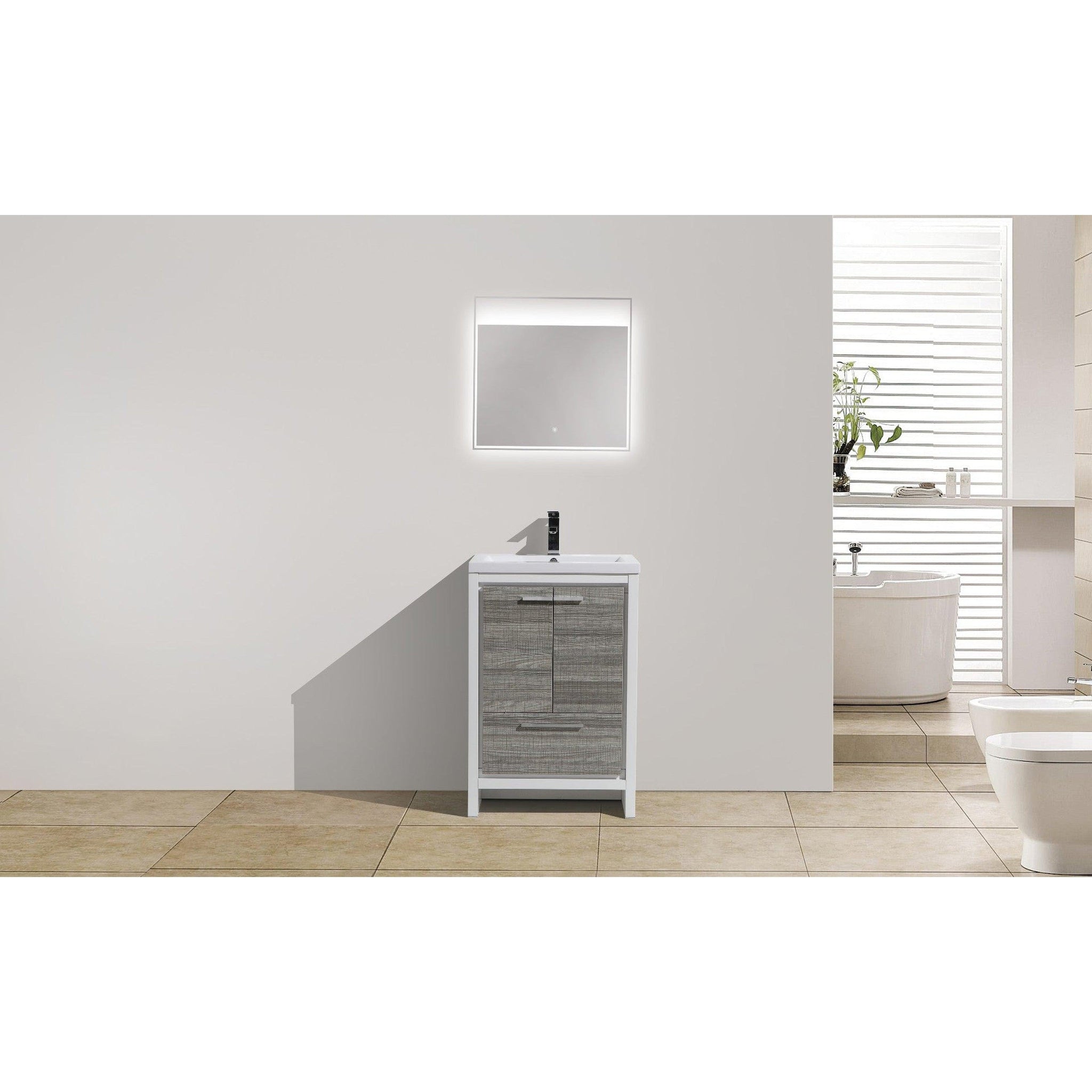 Amara 24&quot; High Gloss Ash Gray Freestanding Vanity With Single Reinforced White Acrylic Sink