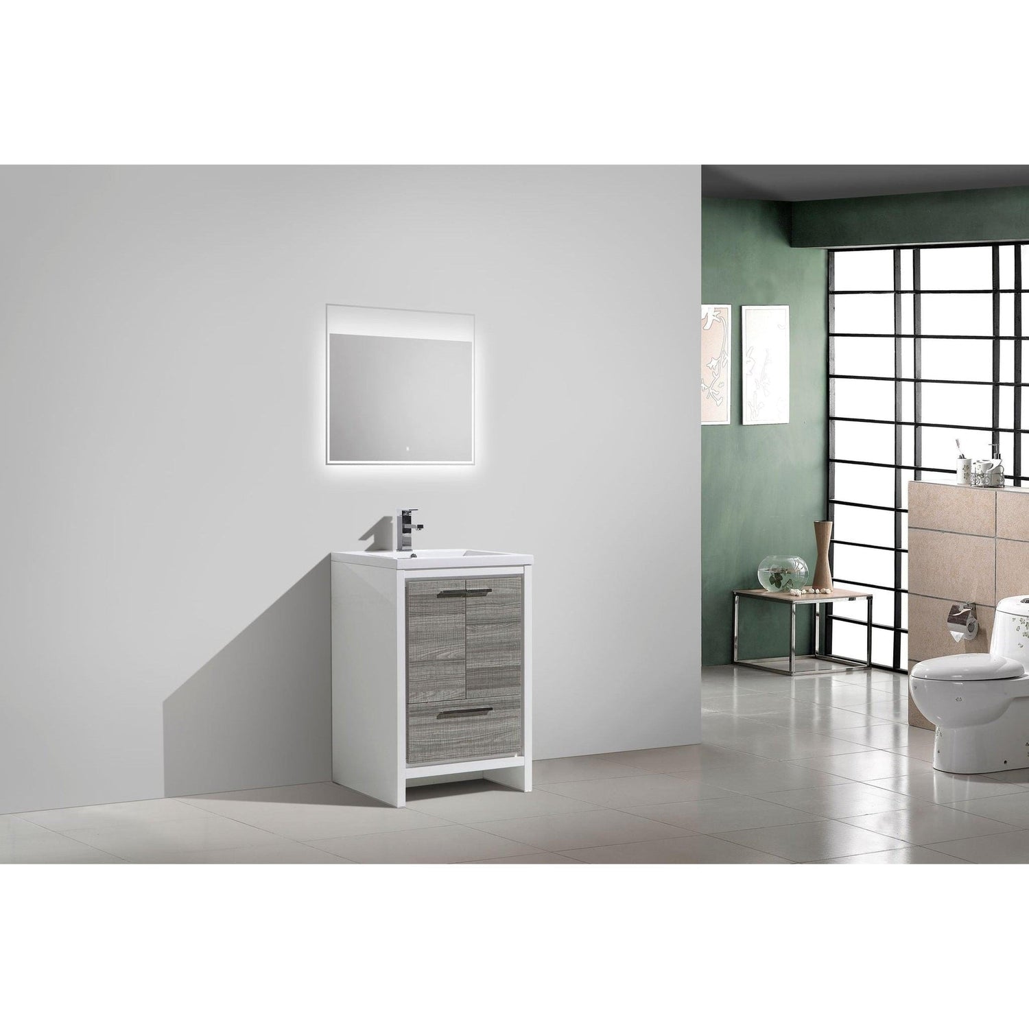 Amara 24&quot; High Gloss Ash Gray Freestanding Vanity With Single Reinforced White Acrylic Sink